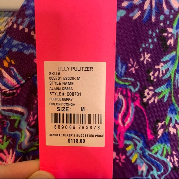 Lilly Pulitzer Alaina Dress Purple Berry Colony Conga Cotton Swing Dress Notched - Picture 4 of 5